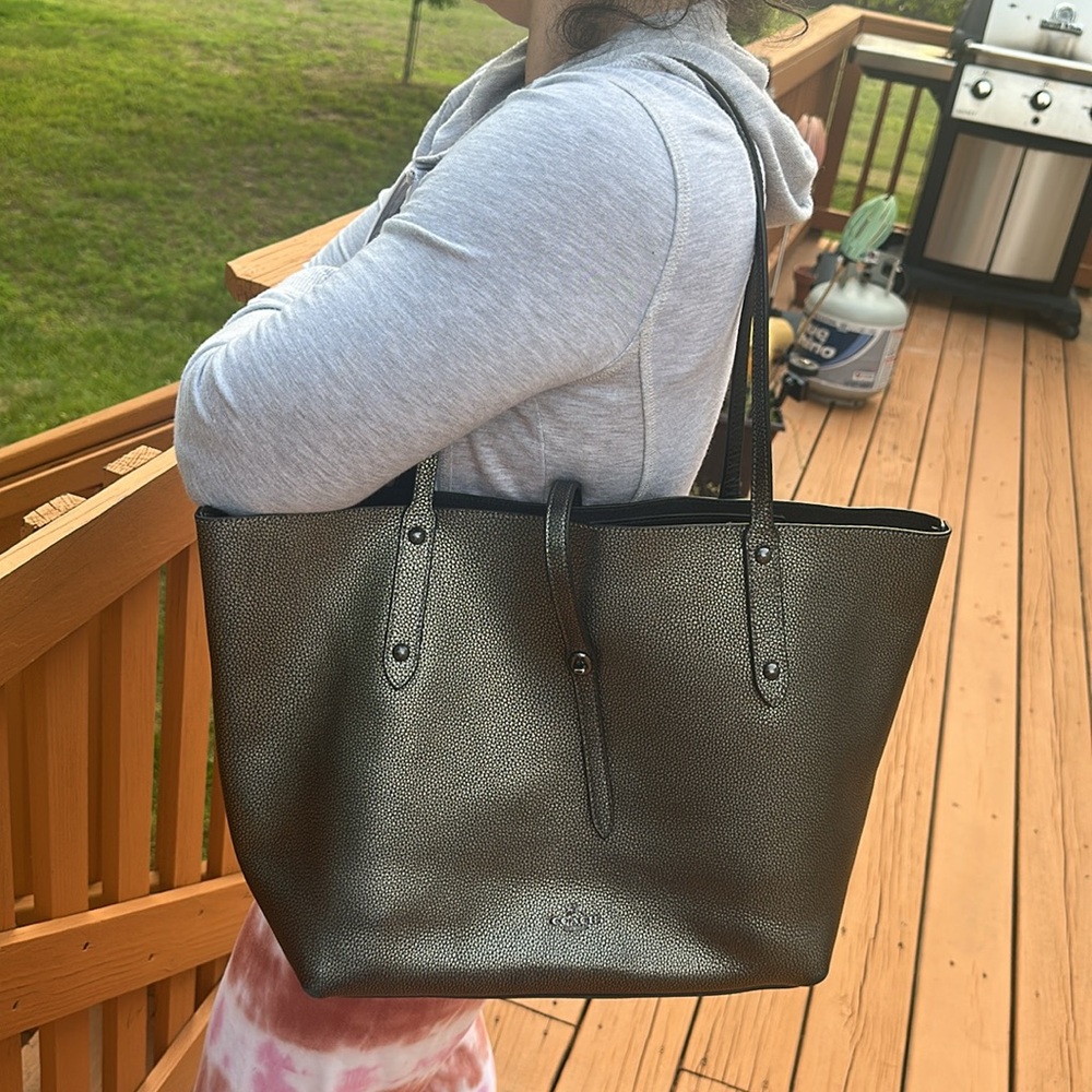 Coach gun metal Leather market Tote Bag - Picture 3 of 16